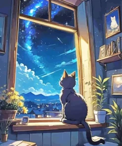 Cat Looking To The Night Sky Diamond Painting