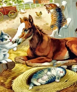 Cats And Horse Diamond Painting