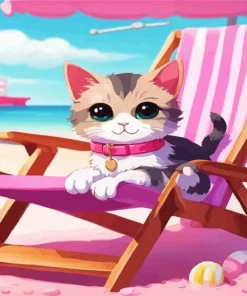 Cute Cat At The Beach Diamond Painting