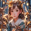 Cute Little Girl With Deers Diamond Painting