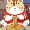 Fat Cat Eating Noodles Diamond Painting