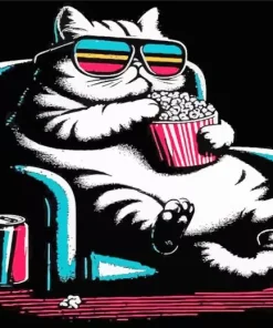Fat Cat Eating Popcorn Diamond Painting