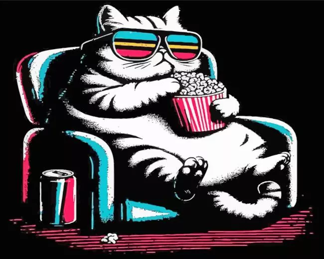 Fat cat eating popcorn Diamond Paintings Fat Cat Eating Popcorn Diamond Painting
