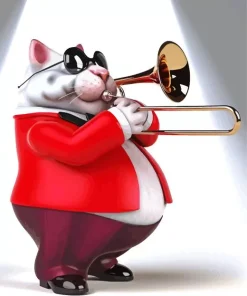 Fat Cat Playing Trombone Diamond Painting