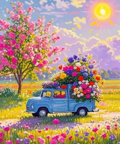 Flowers Car Diamond Painting