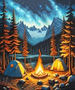 Forest Campsite At Night Diamond Painting
