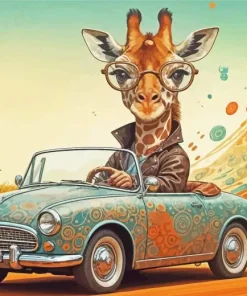 Giraffe In Car Diamond Painting