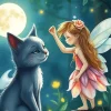 Grey Cat And Fairy Diamond Painting