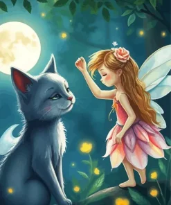 Grey Cat And Fairy Diamond Painting