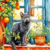 Grey Cat By Window Diamond Painting
