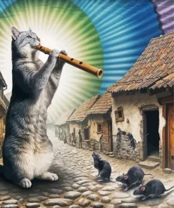 Grey Cat Playing Flute Diamond Painting