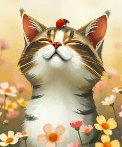 Ladybug On Cat Diamond Painting