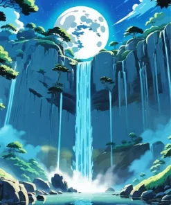Moonlight Waterfalll Diamond Painting