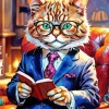 Mr Cat Reading Book Diamond Painting