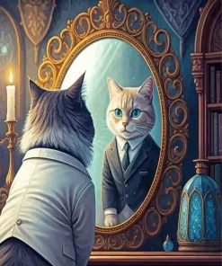 Mr Cat In The Mirror Diamond Painting