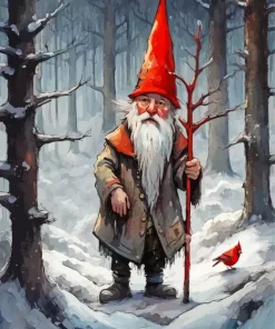 Old Gnome And Cardinal Diamond Painting