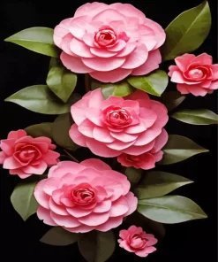 Pink Camellia Flowers Diamond Painting
