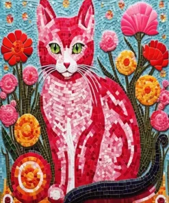 Pink Mosaic Cat Diamond Painting