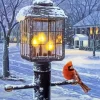 Snow Cardinal On Lantern Diamond Painting