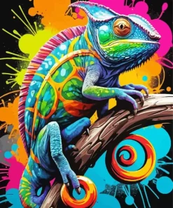 Splatter Colorful Chameleon Diamond Painting