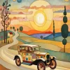Vintage Car And Sunset Art Diamond Painting