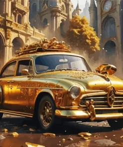 Vintage Golden Car Diamond Painting