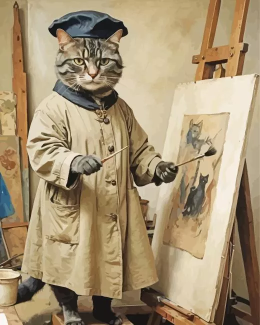 Vintage artist cat Diamond With Numbers Vintage Artist Cat Diamond Painting