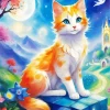 White And Ginger Cat In Garden Diamond Painting