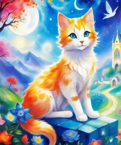 White And Ginger Cat In Garden Diamond Painting