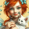 White Cat And Girl Art Diamond Painting