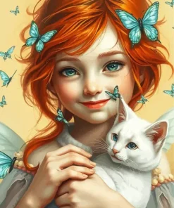 White Cat And Girl Art Diamond Painting