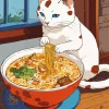 White Cat Eating Ramen Diamond Painting