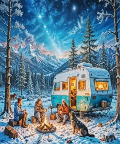 Winter Caravan Camp Diamond Painting