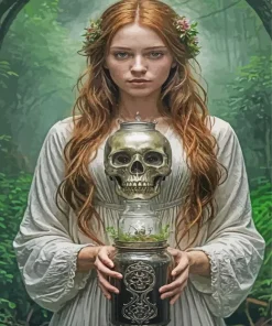 Aesthetic Girl Holding Skull Diamond Painting