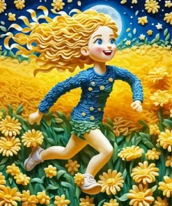 Aesthetic Girl Running In A Field Diamond Painting