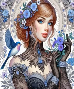 Aesthetic Girl With A Bird Diamond Painting