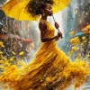 Aesthetic Girl With Yellow Umbrella Diamond Painting