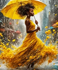 Aesthetic Girl With Yellow Umbrella Diamond Painting