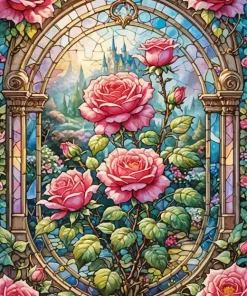 Aesthetic Glass Pink Rose Art Diamond Painting