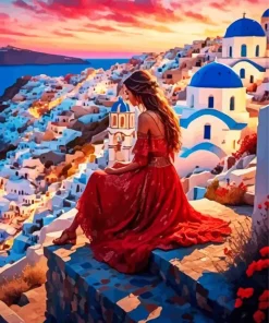 Aesthetic Santorini Woman Art Diamond Painting