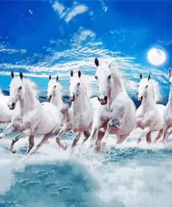 Aesthetic Seven White Horse Art Diamond Painting