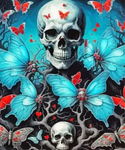 Aesthetic Skull And Butterflies Art Diamond Painting