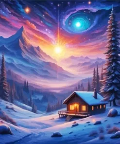 Aesthetic Snow Cabin Art Diamond Painting