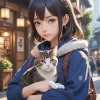Asian Girl Holding A Cat Diamond Painting