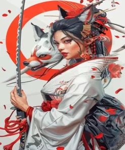 Asian Girl Holding A Sword Diamond Painting