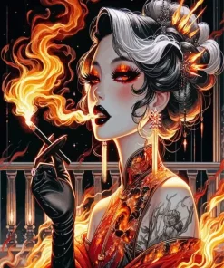 Asian Smoking Woman Diamond Painting