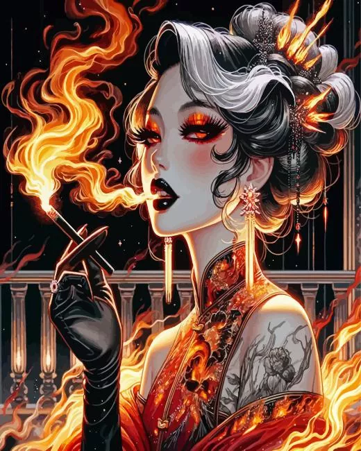 asian smoking woman Diamond With Numbers Asian Smoking Woman Diamond Painting