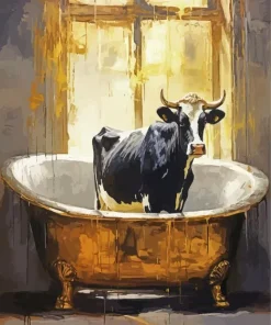Black And White Cattle In Bathtub Diamond Painting