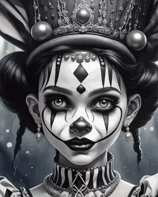 black and white clown girl Diamond Paintings Black And White Clown Girl Diamond Painting