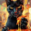 Black Cat Eating Pizza Diamond Painting